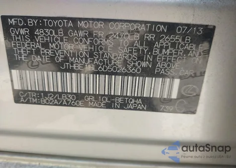 2013 Lexus Gs 350 z USA, uszkodzony, nr VIN JTHBE1BL6D5026360